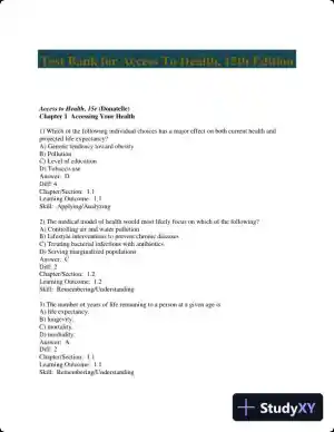 Test Bank for Access To Health, 15th Edition
