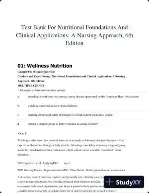 Test Bank For Nutritional Foundations And Clinical Applications: A Nursing Approach, 6th Edition