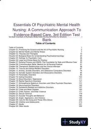 Essentials Of Psychiatric Mental Health Nursing: A Communication Approach To Evidence-Based Care, 3rd Edition Test Bank