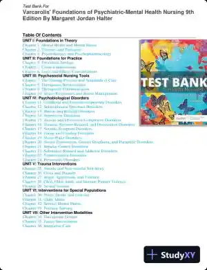 Test Bank for Varcarolis' Foundations of Psychiatric-Mental Health Nursing, 9th Edition (Chapters 1-36)
