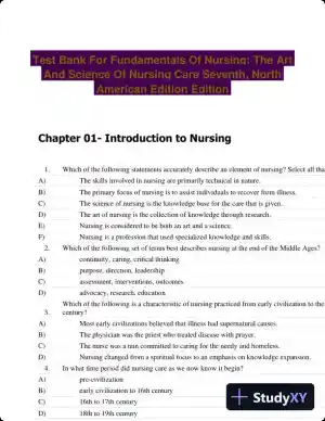 Test Bank For Fundamentals Of Nursing: The Art And Science Of Nursing Care Seventh, North American Edition Edition