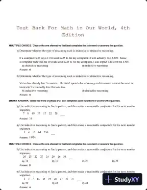 Test Bank For Math in Our World, 4th Edition