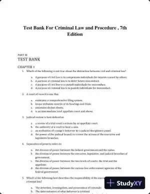 Test Bank For Criminal Law and Procedure , 7th Edition