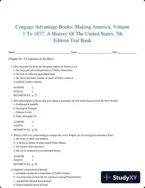 Cengage Advantage Books: Making America, Volume 1 To 1877: A History Of The United States, 7th Edition Test Bank