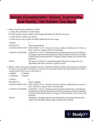Human Exceptionality: School, Community, And Family, 12th Edition Test Bank