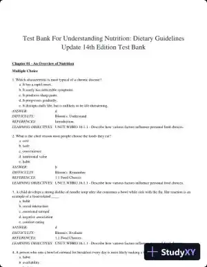 Test Bank For Understanding Nutrition: Dietary Guidelines Update 14th Edition Test Bank