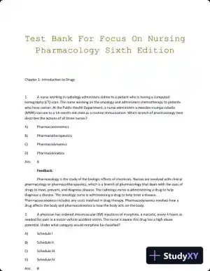 Test Bank For Focus On Nursing Pharmacology Sixth Edition