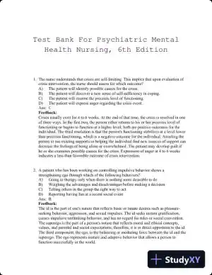 Test Bank For Psychiatric Mental Health Nursing, 6th Edition