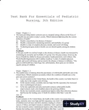 Test Bank For Essentials of Pediatric Nursing, 3th Edition