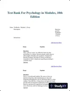 Test Bank For Psychology in Modules, 10th Edition