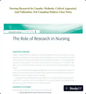 Nursing Research In Canada: Methods, Critical Appraisal, And Utilization, 3rd Canadian Edition Lecture Notes