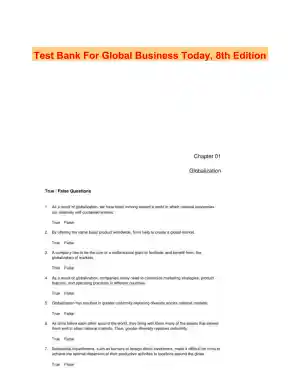 Test Bank For Global Business Today, 8th Edition