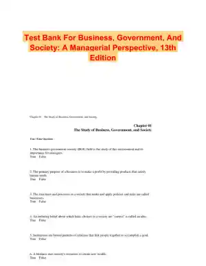 Test Bank For Business, Government, And Society: A Managerial Perspective, 13th Edition