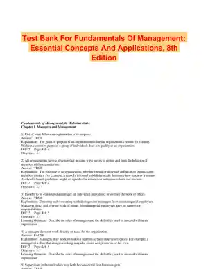 Test Bank For Fundamentals Of Management: Essential Concepts And Applications, 8th Edition