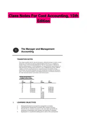 Class Notes For Cost Accounting, 15th Edition