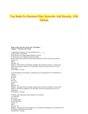 Test Bank For Business Data Networks And Security, 10th Edition