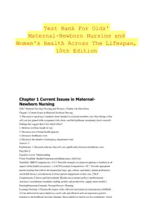 Test Bank For Olds' Maternal-Newborn Nursing and Women's Health Across The Lifespan, 10th Edition