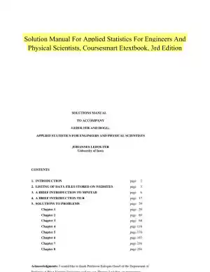 Solution Manual For Applied Statistics For Engineers And Physical Scientists, Coursesmart Etextbook, 3rd Edition