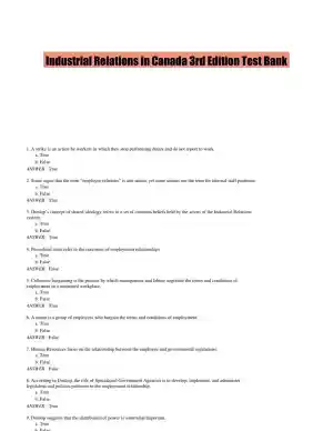 Industrial Relations in Canada 3rd Edition Test Bank