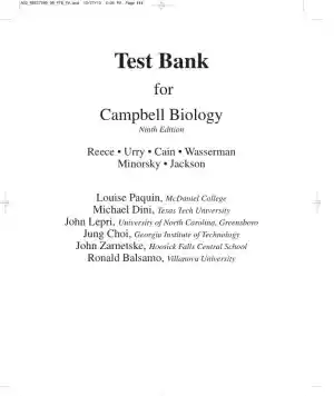 Test Bank For Campbell Biology Plus Masteringbiology, 9th Edition