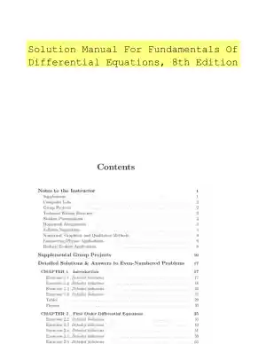 Solution Manual For Fundamentals Of Differential Equations, 8th Edition