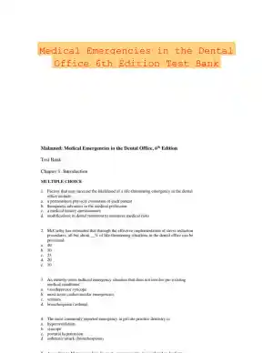 Medical Emergencies in the Dental Office 6th Edition Test Bank