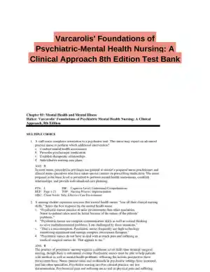 Varcarolis' Foundations of Psychiatric-Mental Health Nursing: A Clinical Approach 8th Edition Test Bank