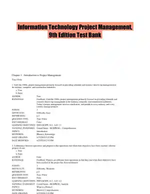Information Technology Project Management, 9th Edition Test Bank