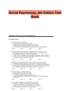 Social Psychology, 8th Edition Test Bank