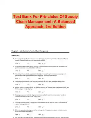 Test Bank For Principles Of Supply Chain Management: A Balanced Approach, 3rd Edition