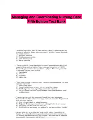 Managing and Coordinating Nursing Care Fifth Edition Test Bank