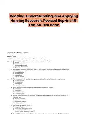 Reading, Understanding, and Applying Nursing Research, Revised Reprint 4th Edition Test Bank