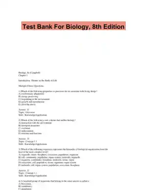 Test Bank For Biology, 8th Edition