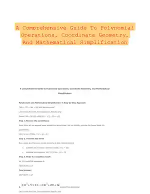 A Comprehensive Guide To Polynomial Operations, Coordinate Geometry, And Mathematical Simplification