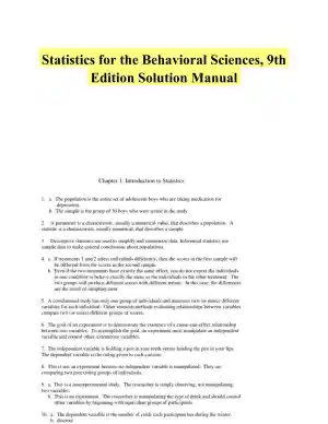 Statistics for the Behavioral Sciences, 9th Edition Solution Manual
