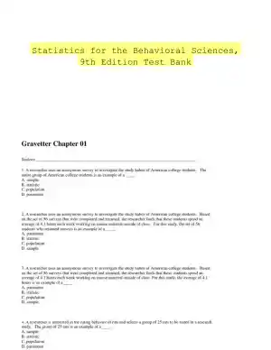 Statistics for the Behavioral Sciences, 9th Edition Test Bank