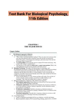 Test Bank For Biological Psychology, 11th Edition