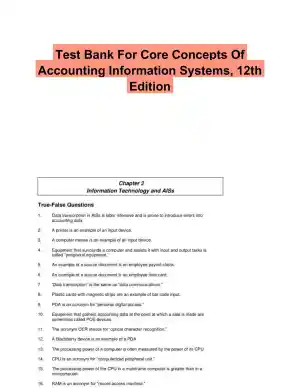 Test Bank For Core Concepts Of Accounting Information Systems, 12th Edition
