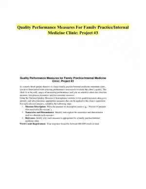 Quality Performance Measures For Family Practice/Internal Medicine Clinic: Project #3