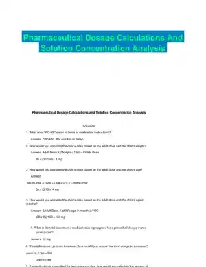 Pharmaceutical Dosage Calculations And Solution Concentration Analysis