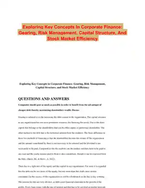 Exploring Key Concepts In Corporate Finance: Gearing, Risk Management, Capital Structure, And Stock Market Efficiency