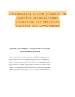 Implementing System Thinking In Learning Organizations: Strategies For Effective Training And Development