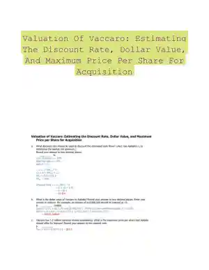 Valuation Of Vaccaro: Estimating The Discount Rate, Dollar Value, And Maximum Price Per Share For Acquisition