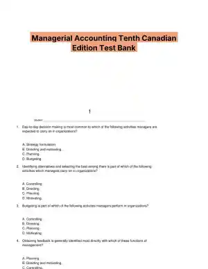 Managerial Accounting Tenth Canadian Edition Test Bank