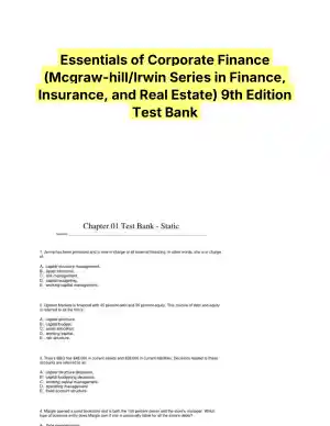 Essentials of Corporate Finance (Mcgraw-hill/Irwin Series in Finance, Insurance, and Real Estate) 9th Edition Test Bank