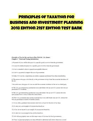 Principles of Taxation for Business and Investment Planning 2018 Edition 21st Edition Test Bank