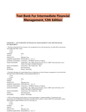 Test Bank For Intermediate Financial Management, 12th Edition