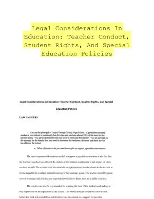 Legal Considerations In Education: Teacher Conduct, Student Rights, And Special Education Policies