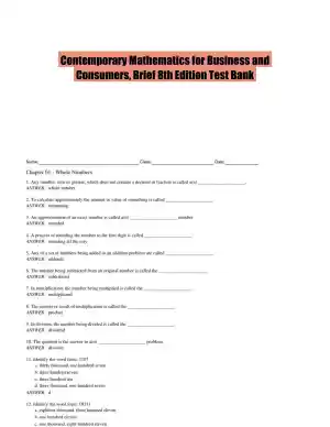 Contemporary Mathematics for Business and Consumers, Brief 8th Edition Test Bank