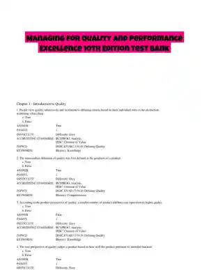 Managing for Quality and Performance Excellence 10th Edition Test Bank